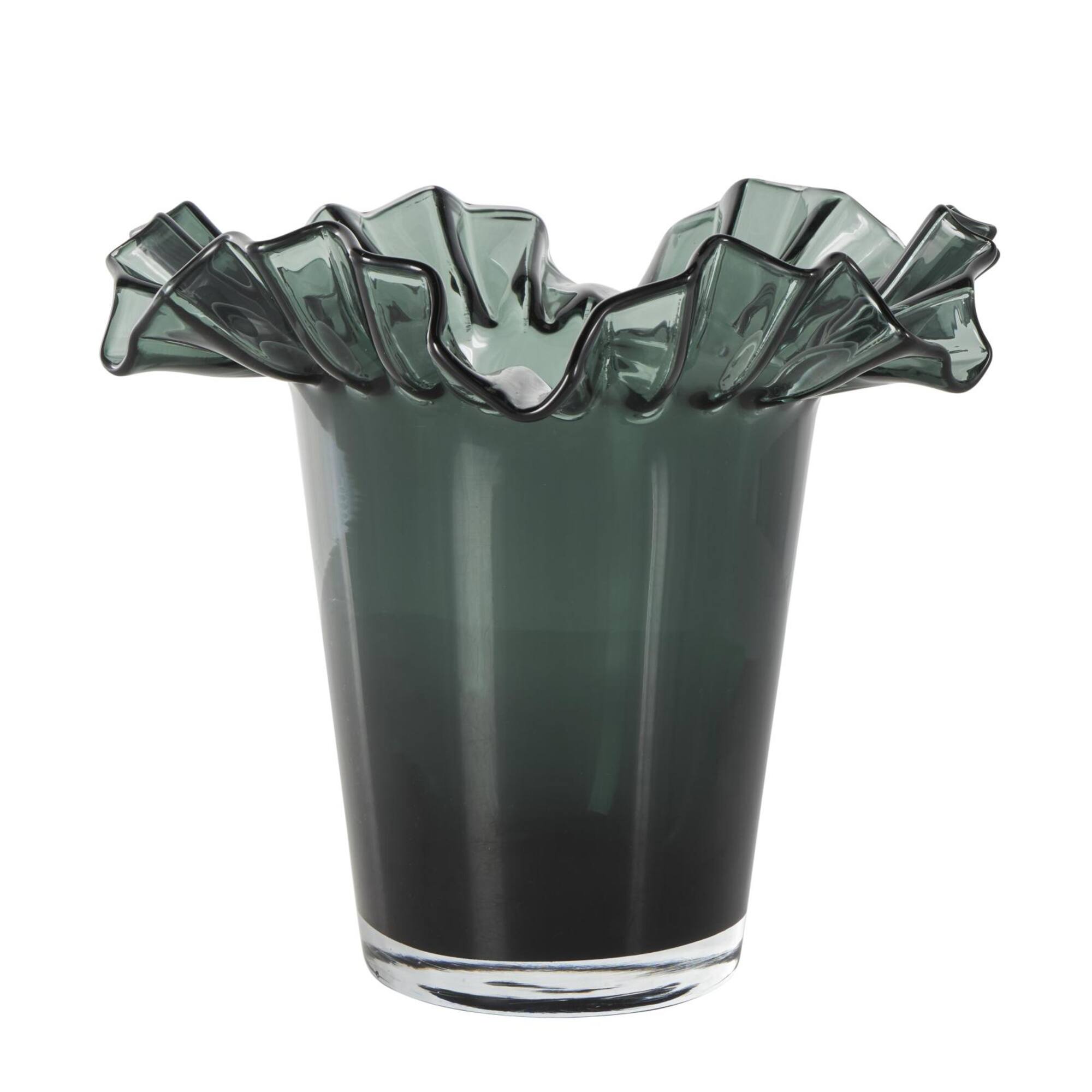 Green Glass Floral Tulip Inspired Ombre Vase with Wavy Opening